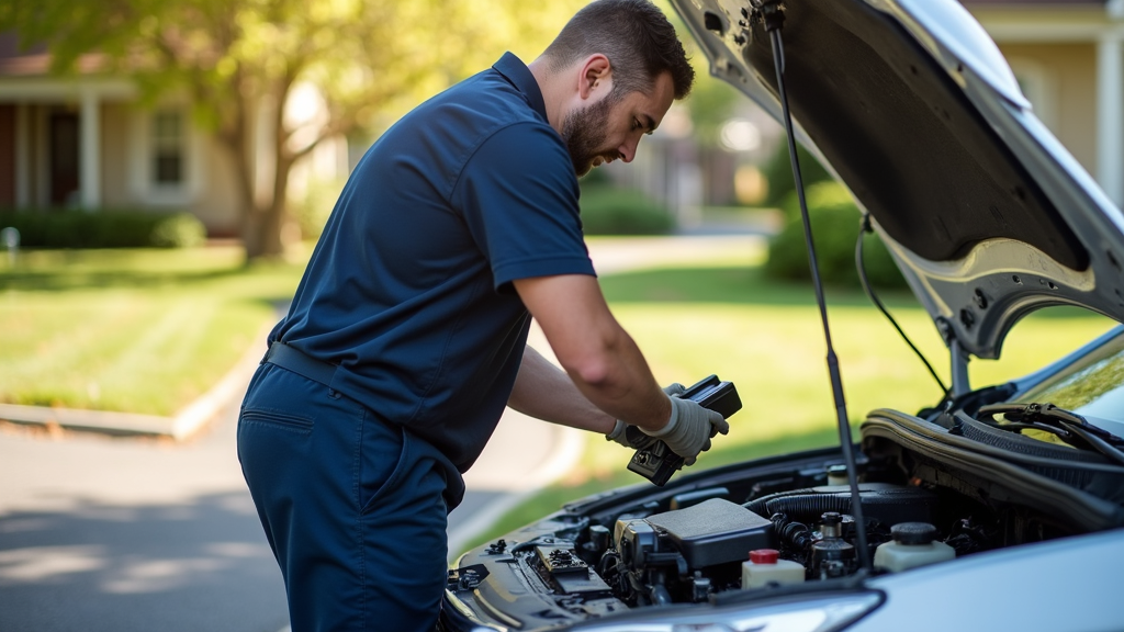 Mobile mechanic working on car engine in Norfolk VA driveway